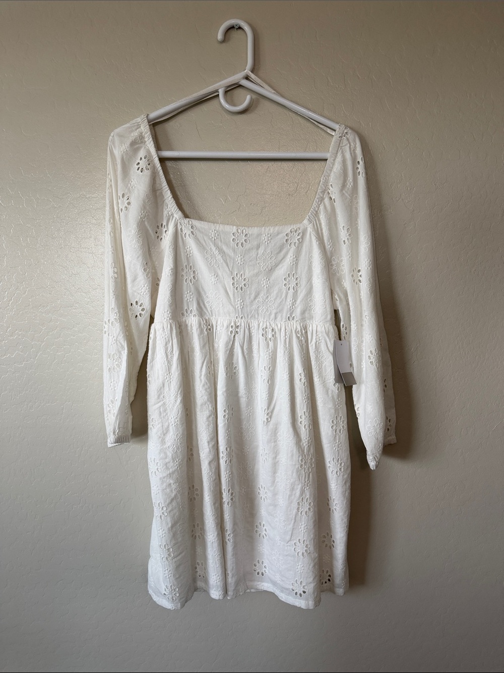 bp White Eyelet Long-Sleeve Square-Neck Dress